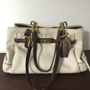 Cream and brown Coach shoulder bag purse